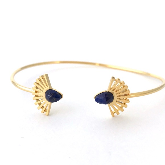 Fan Bangle with Navy Marbelized Stone - Picture 5 of 8
